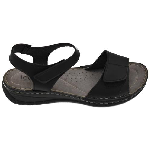 Ανατομικό Γυναικείο Πέδιλο Δερμάτινο Με Velcro - Μαύρο