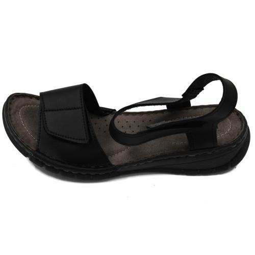 Ανατομικό Γυναικείο Πέδιλο Δερμάτινο Με Velcro - Μαύρο 2103