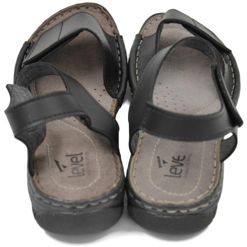 Ανατομικό Γυναικείο Πέδιλο Δερμάτινο Με Velcro - Μαύρο 2103