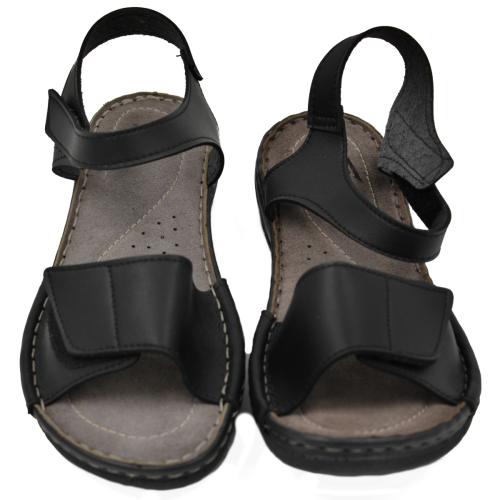 Ανατομικό Γυναικείο Πέδιλο Δερμάτινο Με Velcro - Μαύρο 2103