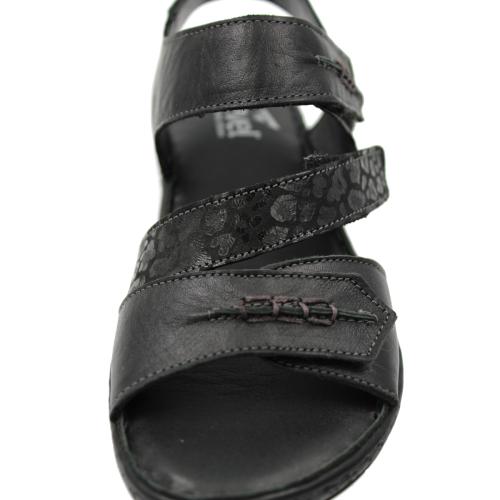 Ανατομικό Γυναικείο Πέδιλο Δερμάτινο Με Velcro - Μαύρο 2113