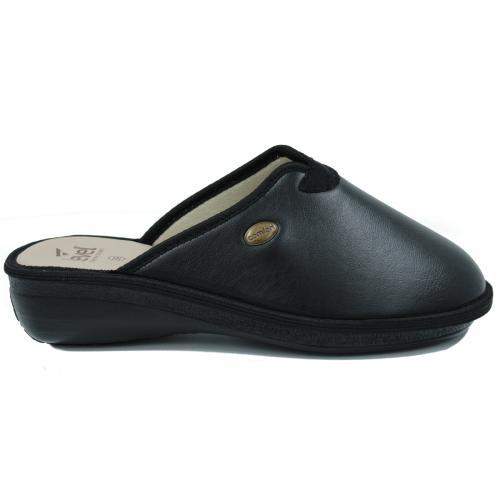 Ανατομική Γυναικεία Παντόφλα Δερματίνι - Μαύρη 4067