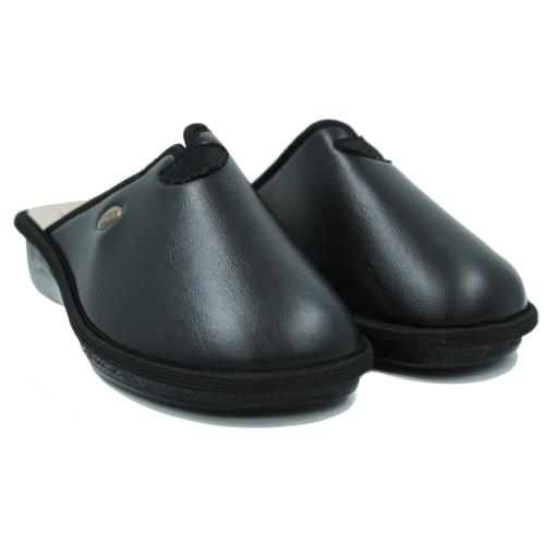 Ανατομική Γυναικεία Παντόφλα Δερματίνι - Μαύρη 4067