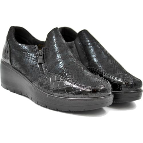  Ανατομικό Γυναικείο Παπούτσι Δερμάτινο - Μαύρο Κροκό 1571