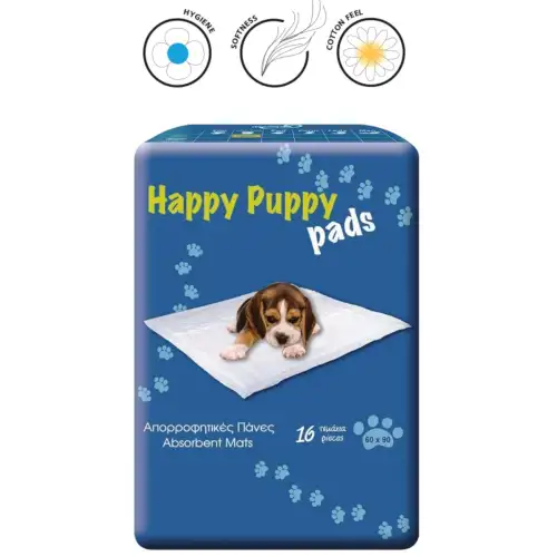 &Pi;ά&nu;&epsilon;&sigmaf; &Kappa;&alpha;&tau;&omicron;&iota;&kappa;&iota;&delta;ί&omega;&nu; Happy Puppy Pads 60x90 (16 &tau;&mu;&chi;)